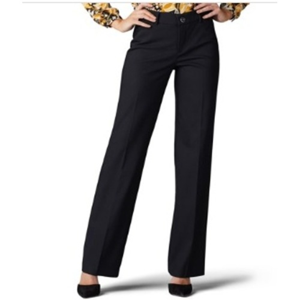 NWT Lee Women's Black Flex Motion Trouser Pants 18 Short Regular Fit Mid Rise